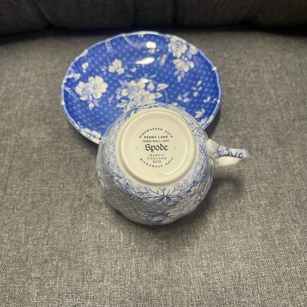 Spode Penny Lane Honeywall Shade Blue & White Floral Teacup and Saucer